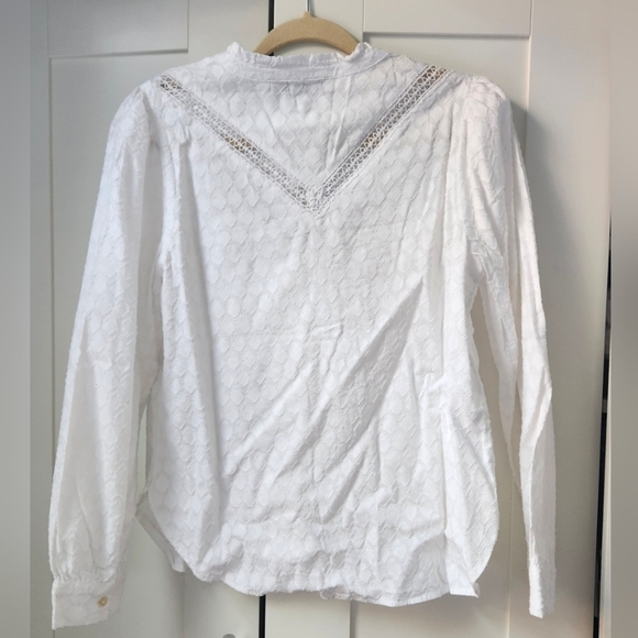LOFT Ruffle White Button-Down Blouse - Picture 2 of 4
